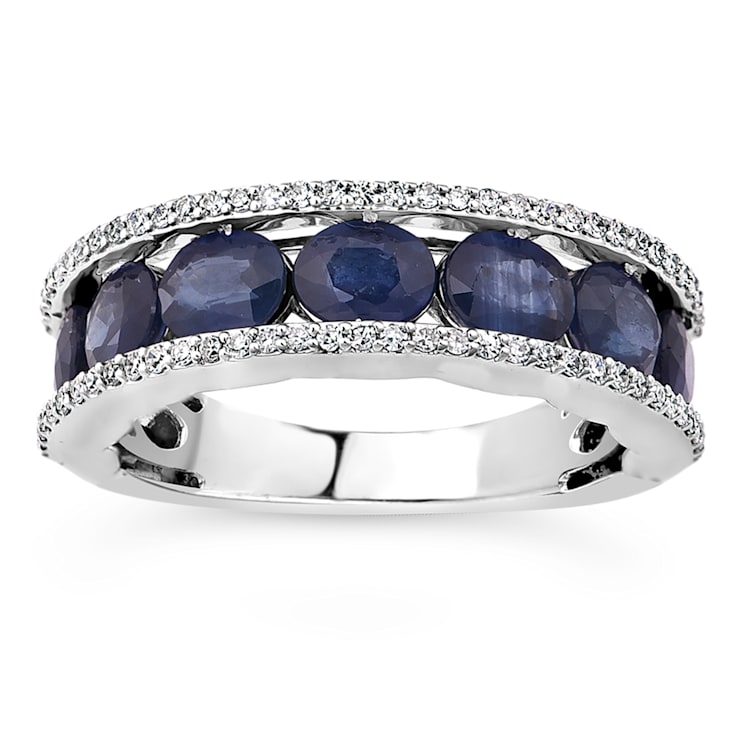 14K White Gold, 3.15ctw Blue Sapphire & 2.29 ctw Diamond Band Ring