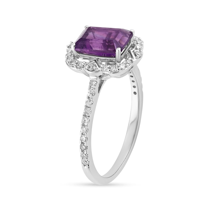 14K white Gold with 1.45ctw African Amethyst and Diamond Ring