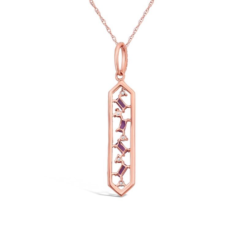 10K Rose Gold 0.17ctw Amethyst & 0.17ctw Diamond Pendant with
18" 10Kt Rose Gold Rope Chain