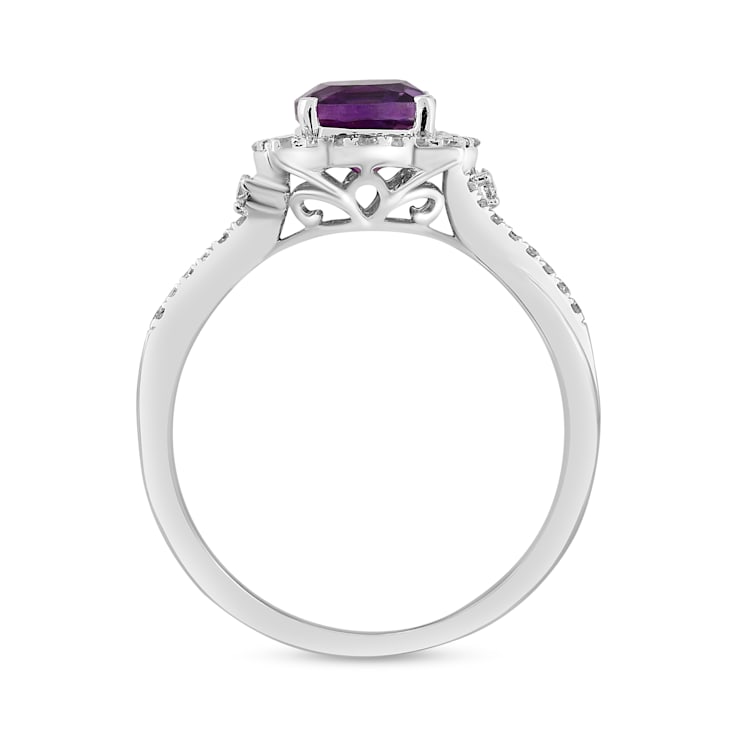 14K White Gold with 0.90 ctw African Amethyst and Diamond Ring