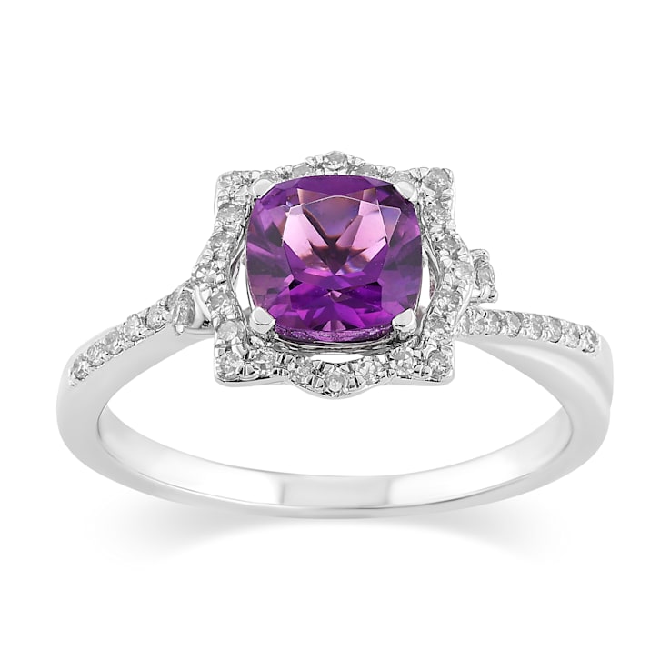 14K White Gold with 0.90 ctw African Amethyst and Diamond Ring