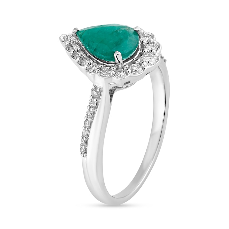14K White Gold with 1.20 ctw Emerald and Diamond Ring