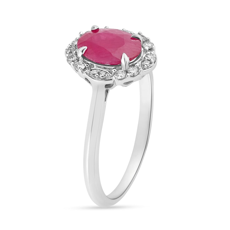 14K White Gold with 1.31 ctw African Ruby and Diamond Ring