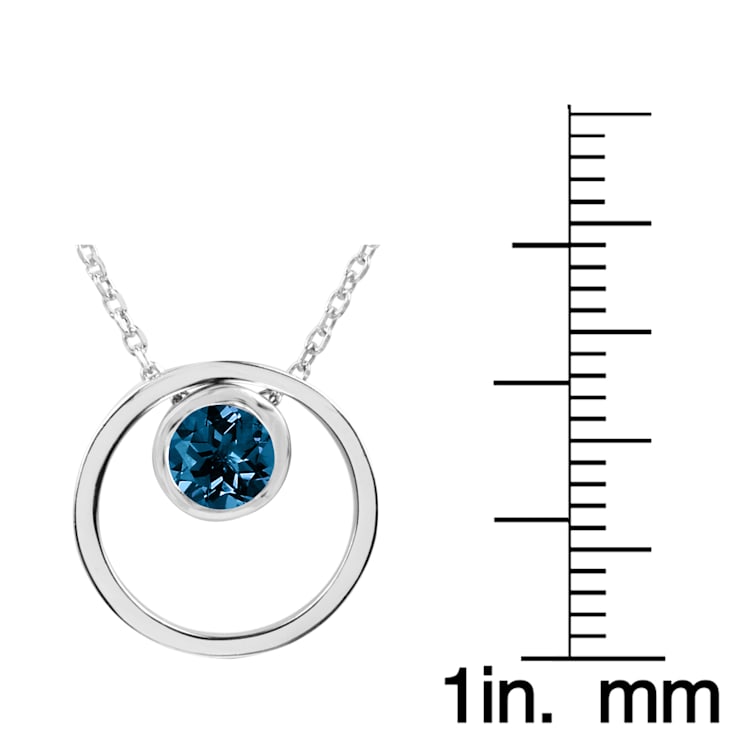 Sterling Silver  5mm Round Solitaire  London Blue Topaz  Necklace