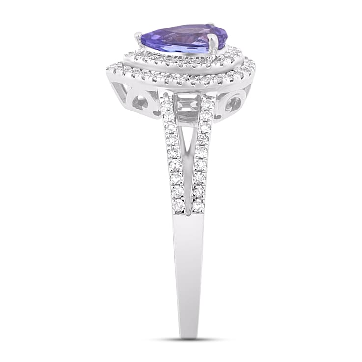 14K White Gold, 0.64ctw  Pear Tanzanite & 0.23ctw Diamond Split
Shank Ring