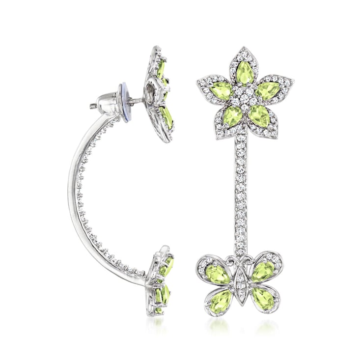 Sterling Silver 2 in 1 Peridot Flower and Butterfly Drop Earrings