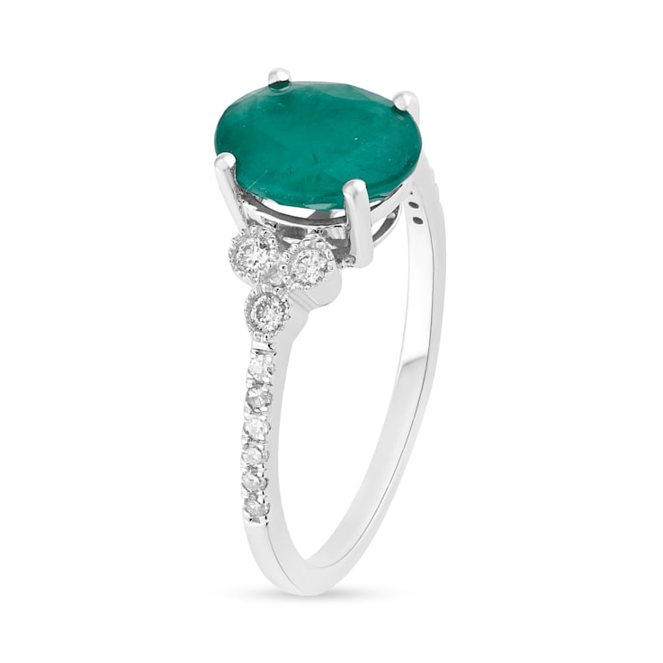14K White Gold with 1.65 ctw Emerald and Diamond Ring