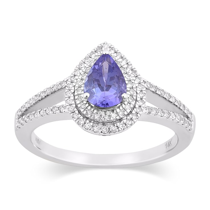 14K White Gold, 0.64ctw  Pear Tanzanite & 0.23ctw Diamond Split
Shank Ring