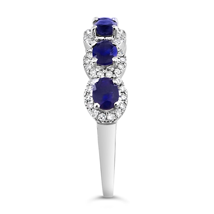 14K White Gold 1.03ctw Blue Sapphire & 0.18ctw Diamond Ring