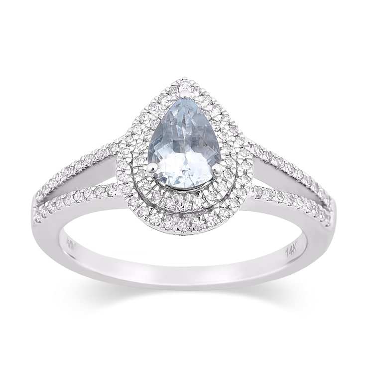 14K White Gold 0.64ctw Pear Aquamarine & 0.23ctw Diamond Split Shank Ring