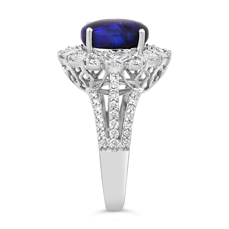 14K White Gold 2.86ctw Australian Lighting Ridge Opal & 0.95ctw
Diamond Ring