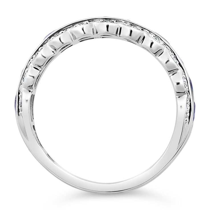 14K White Gold, 1.5ctw Blue Sapphire & 0.12ctw Diamond Band Ring