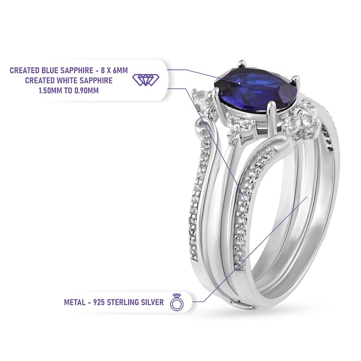 925 Sterling Silver ,Created Blue Sapphire and Created White Sapphire
Gemstone Bridal Ring-Set