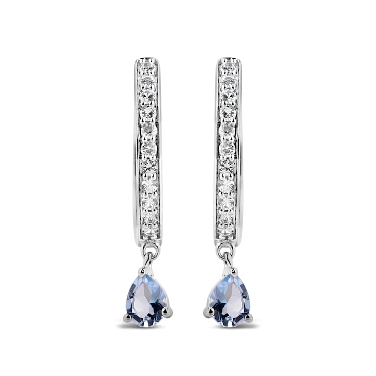 Sterling Silver Shaya white Sapphire & Created Aquamarine Hoop Earrings