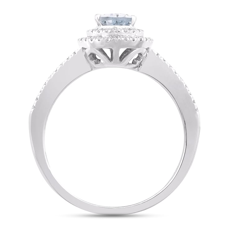 14K White Gold 0.64ctw Pear Aquamarine & 0.23ctw Diamond Split Shank Ring