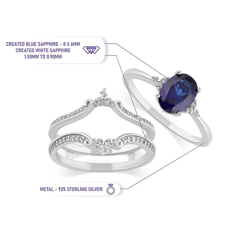 925 Sterling Silver ,Created Blue Sapphire and Created White Sapphire
Gemstone Bridal Ring-Set
