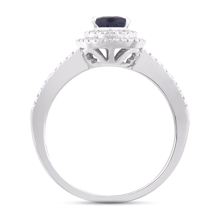 14K White Gold, 0.64ctw Pear Blue Sapphire & 0.23ctw Diamond Split
Shank Ring