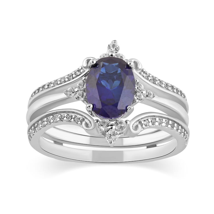 925 Sterling Silver ,Created Blue Sapphire and Created White Sapphire
Gemstone Bridal Ring-Set