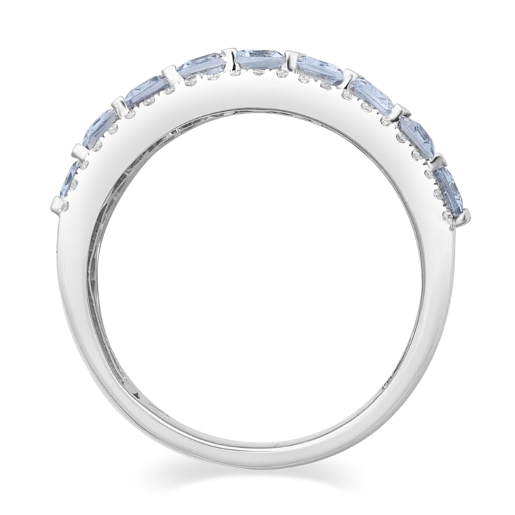 14kt White Gold, Emerald Cut Aquamarine and Diamond Fashion Ring