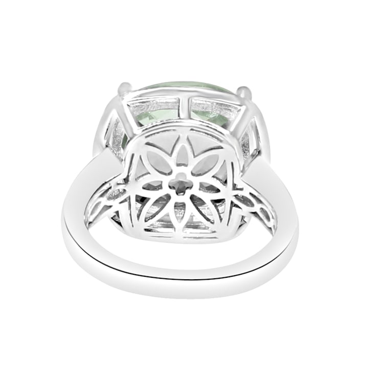 Sterling Silver, 14mm Faceted Cushion-Cut Green Quartz Ring