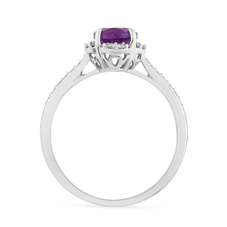 14K White Gold with 0.87 ctw African Amethyst and Diamond Ring
