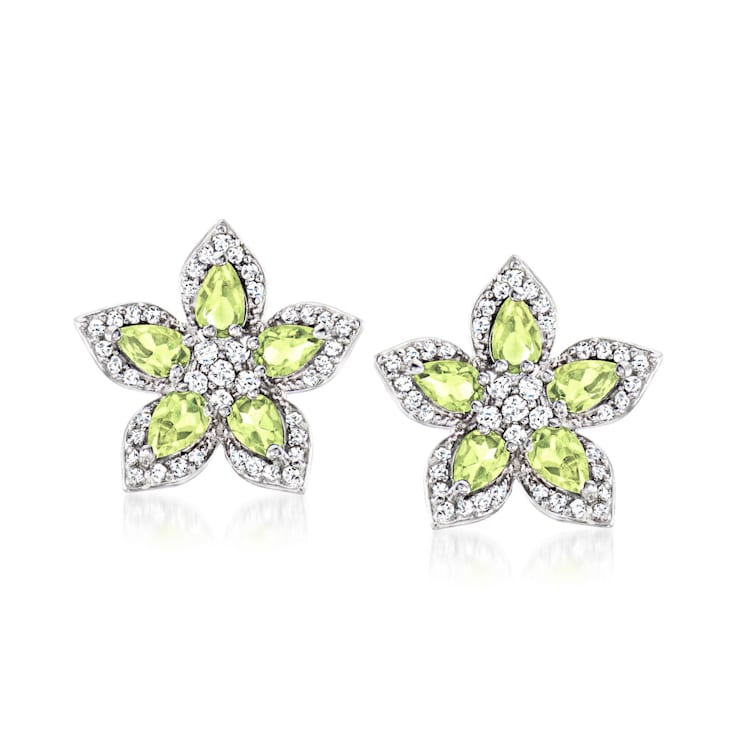 Sterling Silver 2 in 1 Peridot Flower and Butterfly Drop Earrings