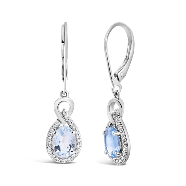 Sterling Silver Treasure Oval Aquamarine Dangle Earrings