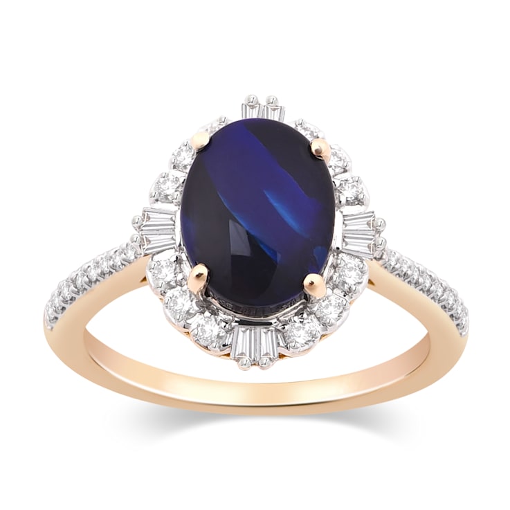 14K Yellow Gold, 1.91ctw Lightning Ridge Opal & 0.31ctw Diamond Ring