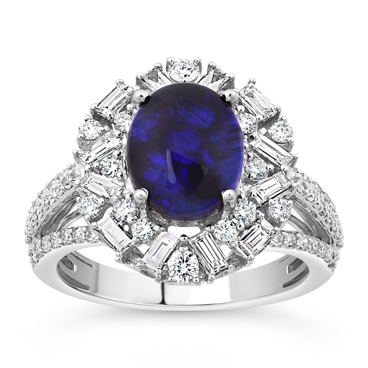 14K White Gold 2.86ctw Australian Lighting Ridge Opal & 0.95ctw
Diamond Ring