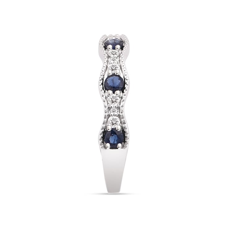 14K White Gold, 0.22ctw Blue Sapphire & 0.10ctw Diamond Ring