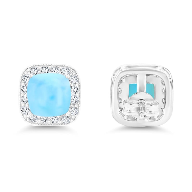 7mm Cushion Larimar and Cubic Zirconia Halo Rhodium Over Sterling Silver
Stud Earring