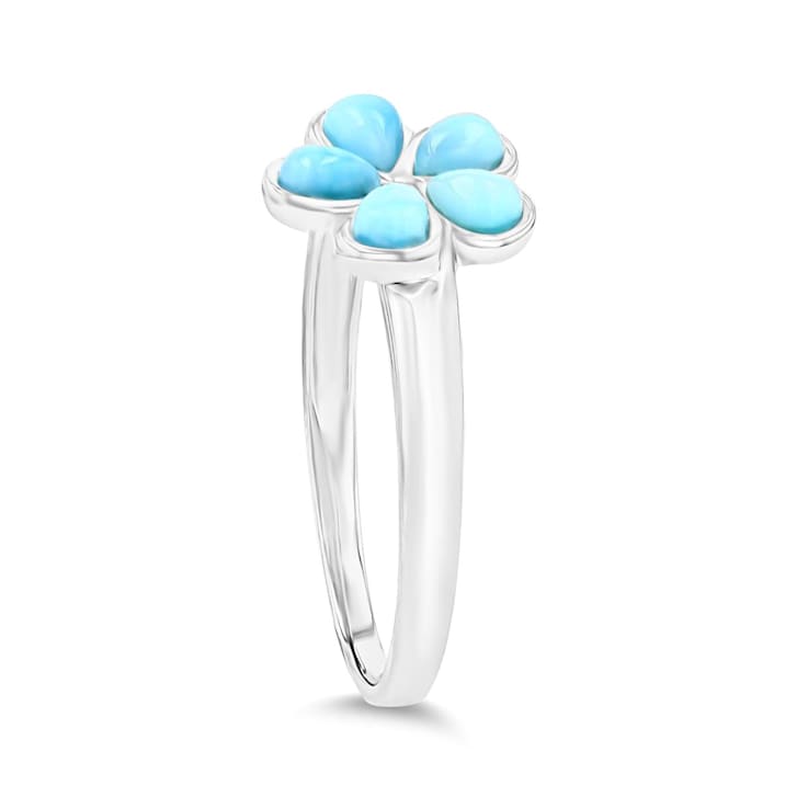 Larimar Rhodium Over Sterling Silver Clover Ring