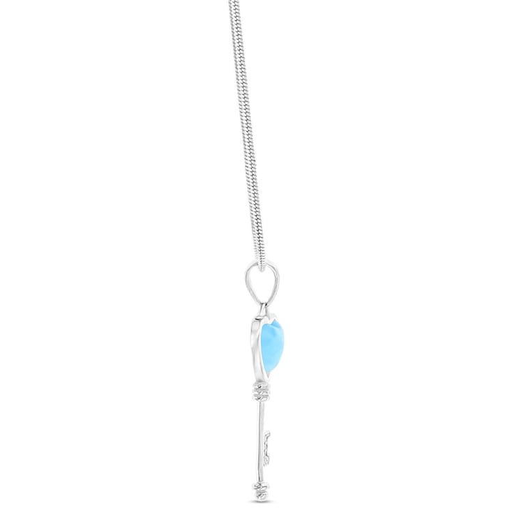 Larimar Heart and Key Rhodium Over Sterling Silver Adjustable Necklace