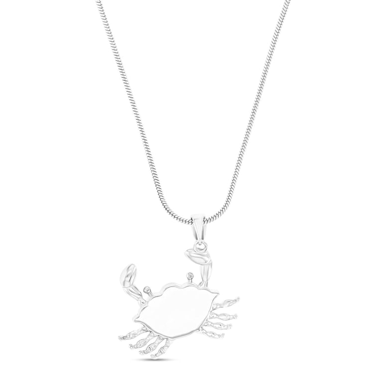 Larimar Crab Rhodium Over Sterling Silver Adjustable Necklace