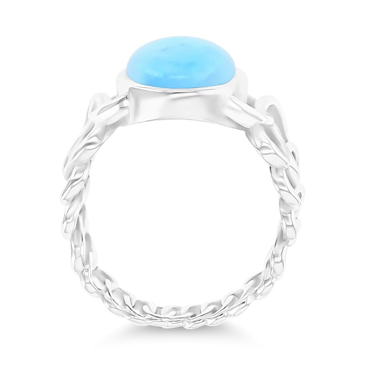Oval Larimar Rhodium Over Sterling Silver Chain Shank Ring