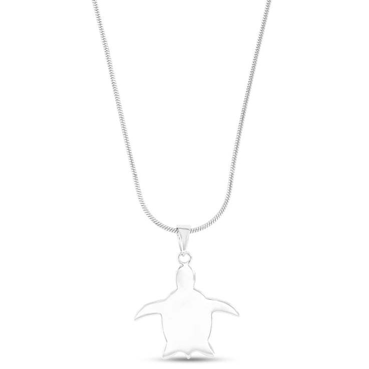 Textured Larimar Turtle Adjustable Rhodium Over Sterling Silver Necklace