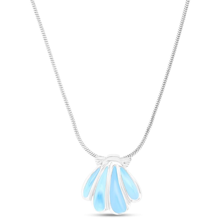 Larimar Shell Rhodium Over Sterling Silver Adjustable Necklace
