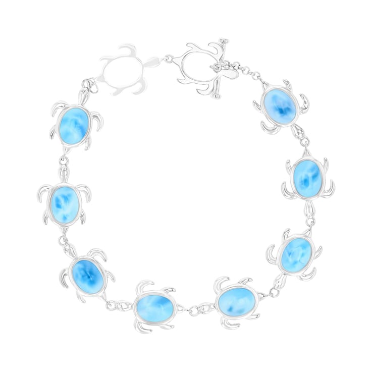 Larimar Rhodium Over Sterling Silver Turtle Bracelet