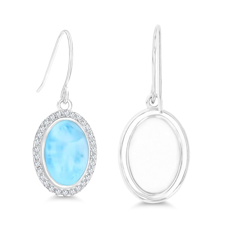 Oval Larimar and Cubic Zirconia Halo Rhodium Over Sterling Silver
Fishhook Earring