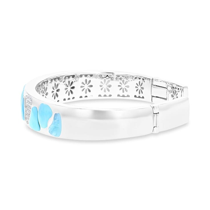 Larimar and Cubic Zirconia Rhodium Over Sterling Silver Mosaic Bangle Bracelet