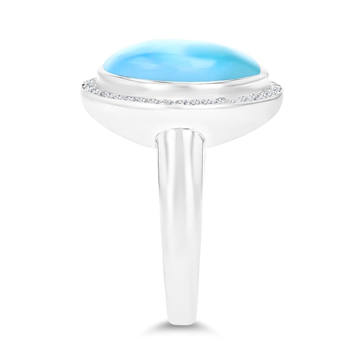 Larimar and Cubic Zirconia Rhodium Over Sterling Silver Halo Ring