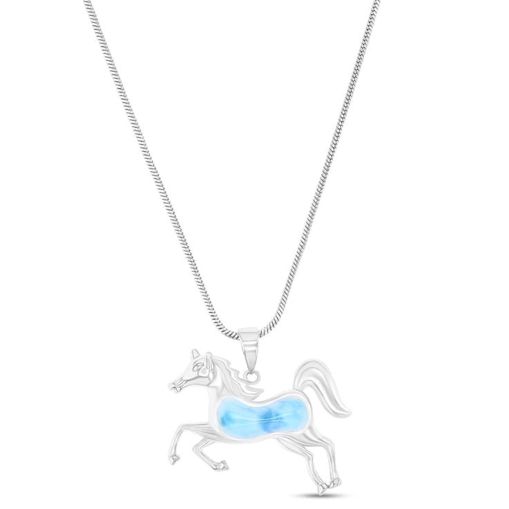 Larimar Horse Rhodium Over Sterling Silver Adjustable Necklace