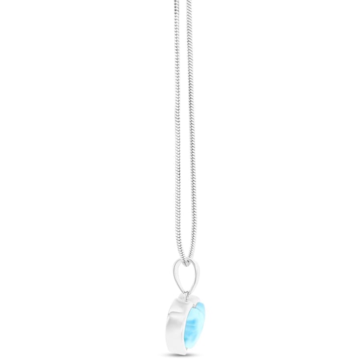 Larimar Bezel Heart Rhodium Over Sterling Silver Adjustable Necklace