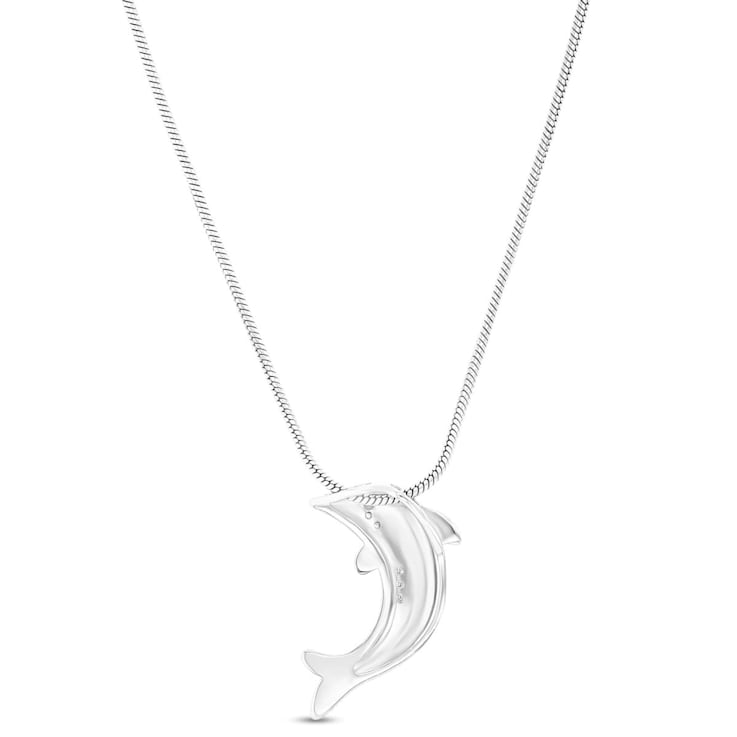 Larimar and Cubic Zirconia Dolphin Rhodium Over Sterling Silver
Adjustable Necklace