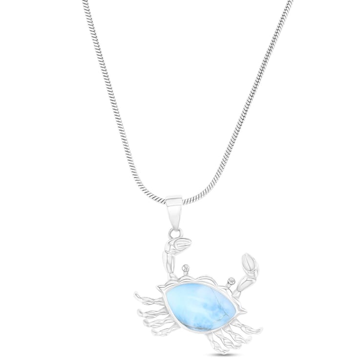 Larimar Crab Rhodium Over Sterling Silver Adjustable Necklace