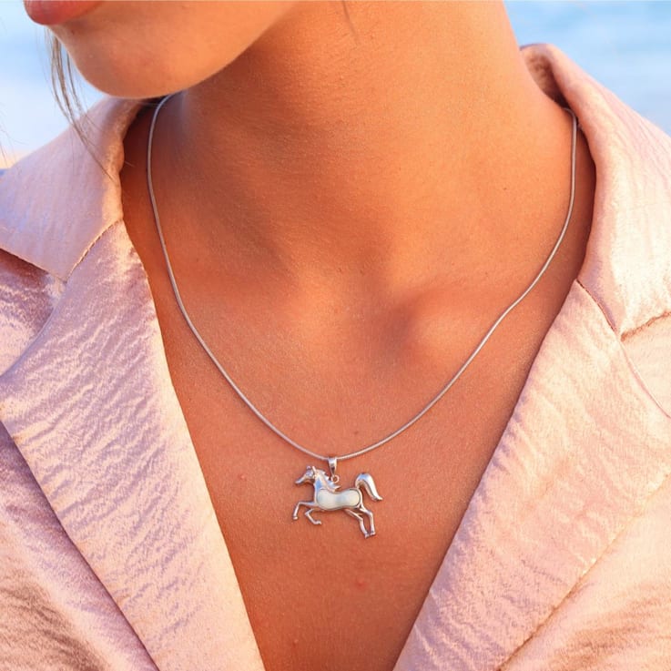 Larimar Horse Rhodium Over Sterling Silver Adjustable Necklace