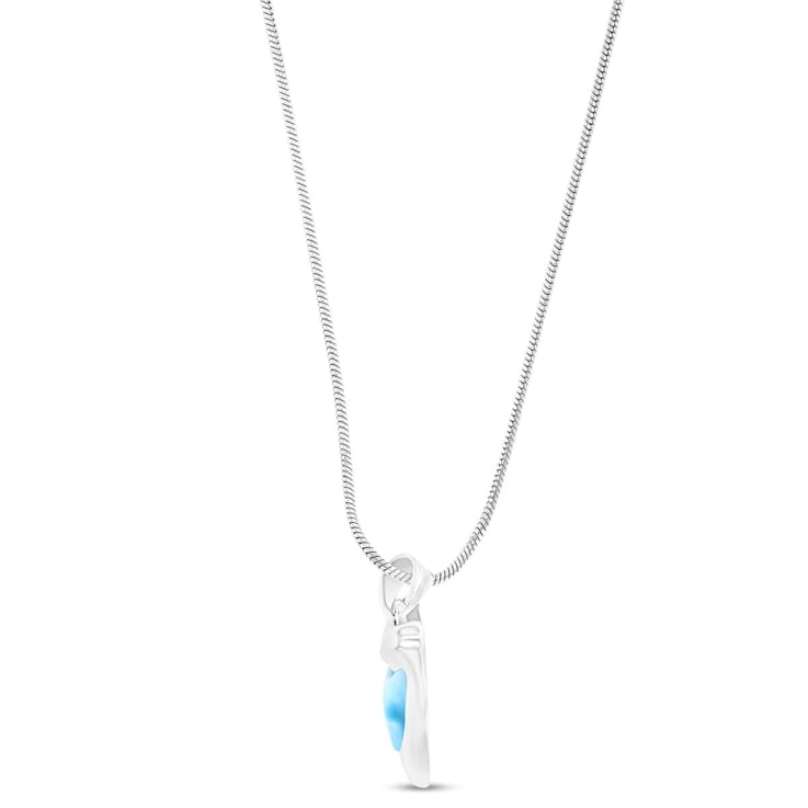 Larimar Horn Rhodium Over Sterling Silver Adjustable Necklace