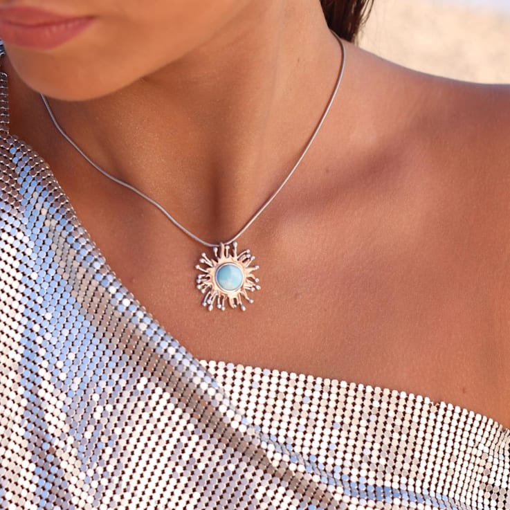 Larimar Sun Rhodium Over Sterling Silver with Rose Gold Adjustable