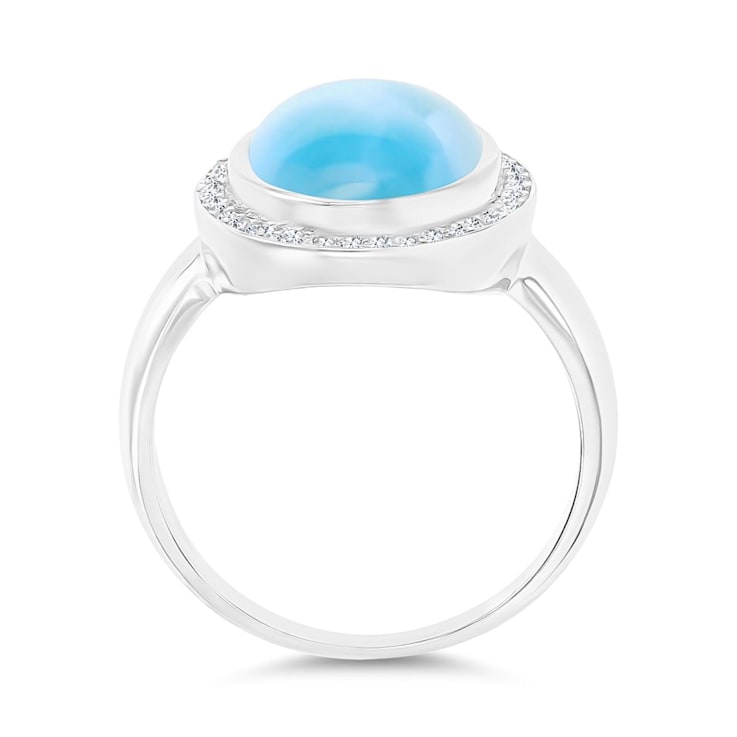 Larimar and Cubic Zirconia Rhodium Over Sterling Silver Halo Ring