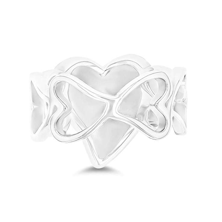 Larimar Rhodium Over Sterling Silver Open Heart Shank Ring